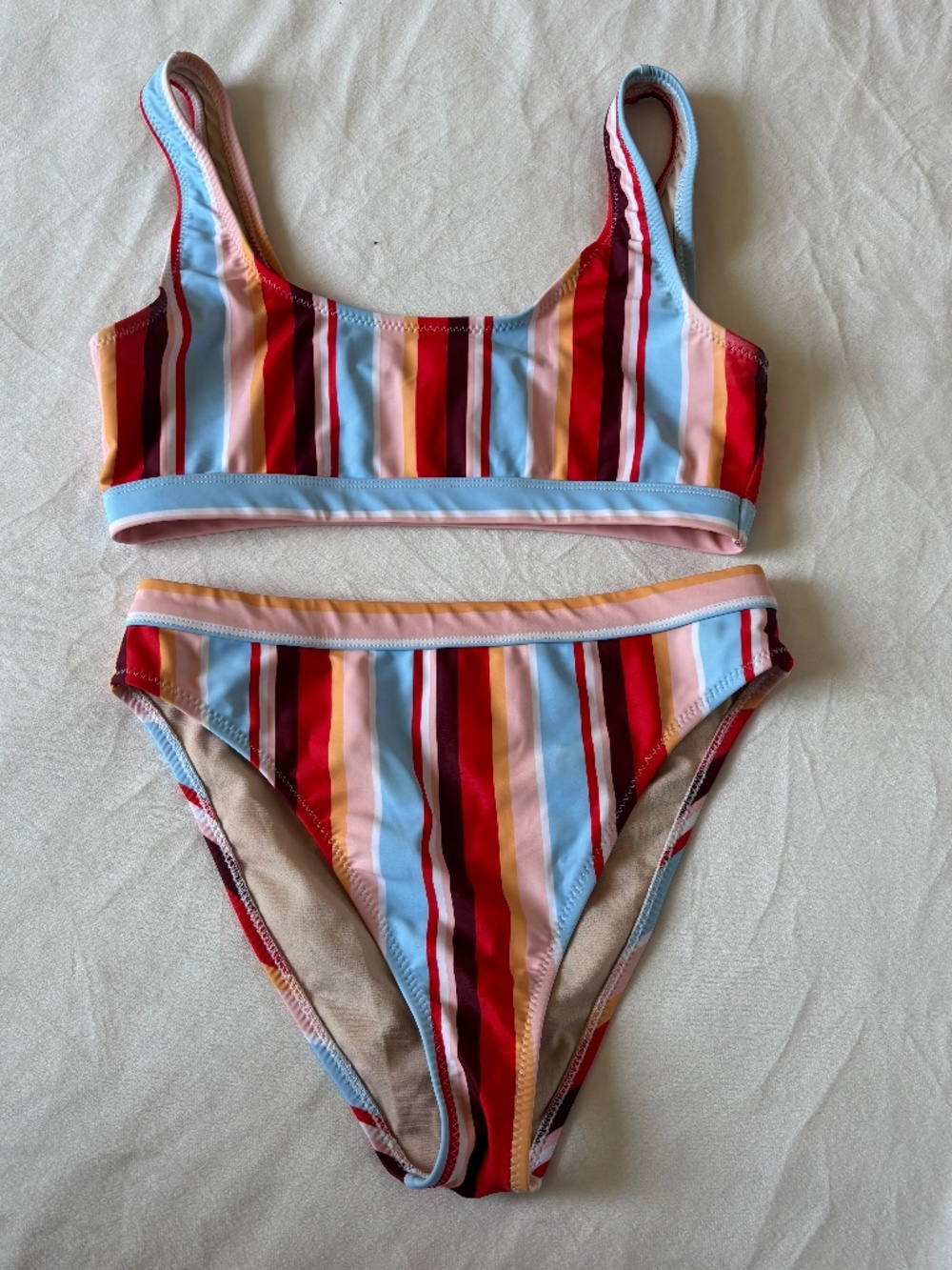 DixPerfect Bikini Set Suit Vertical Stripe MultiColor Women Size Bottom M Top L